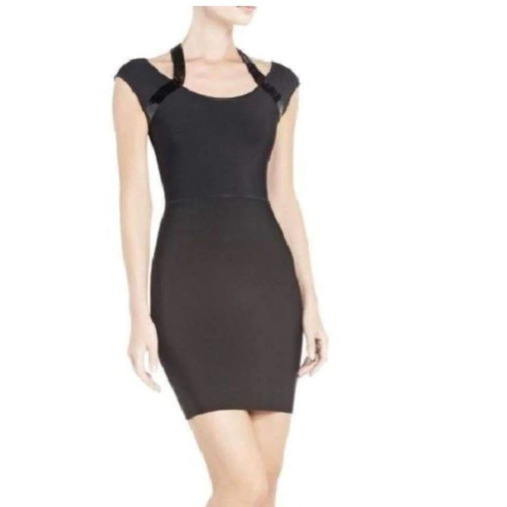 BCBGMAXAZRIA Black Karella Sequined Cocktail Bandage Dress